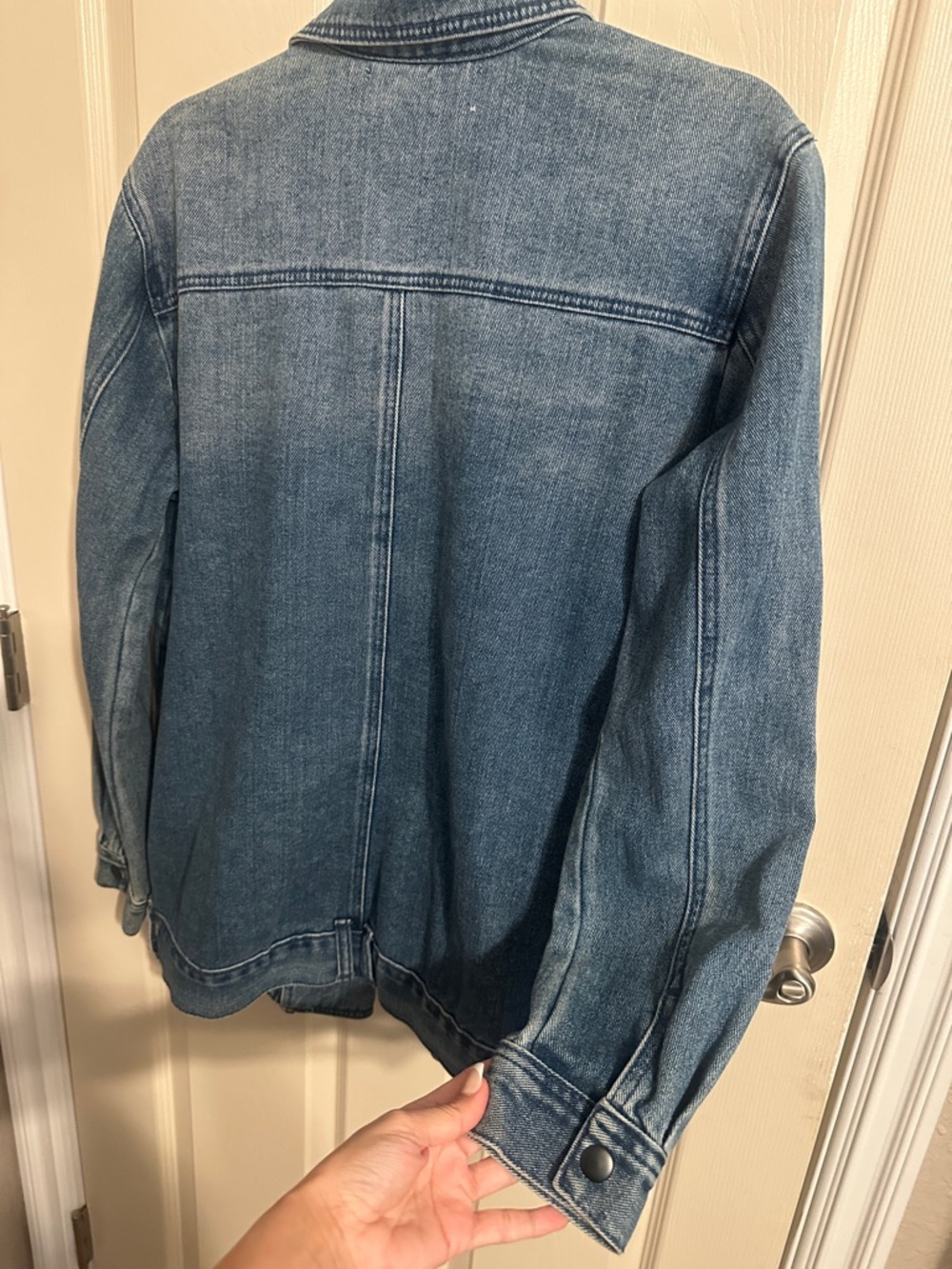 Gypsy Warrior Asymmetrical Full-Zip Denim Jean Jacket, Medium Blue Wash, Sz XL - Picture 15 of 16